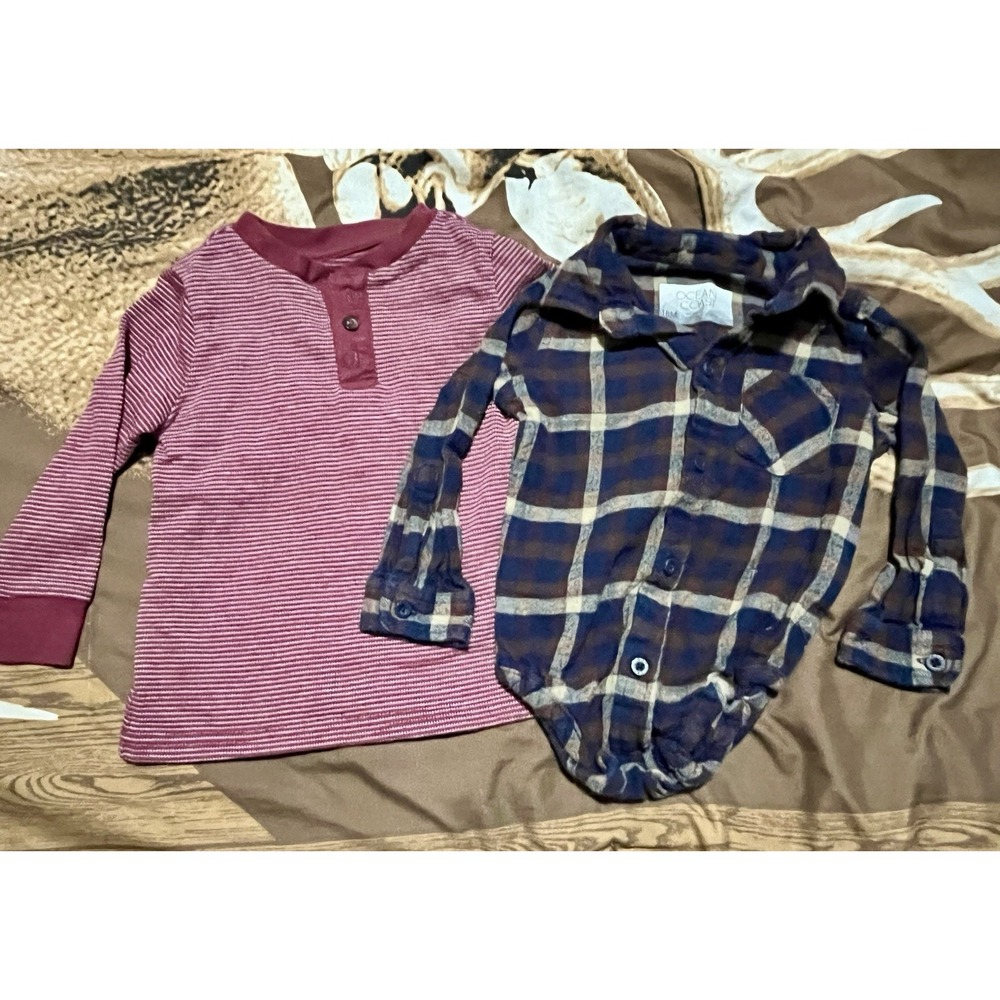 Toddler Boy 18mo Maroon Garanimal & Blue Plaid One Pc Ocean+coast